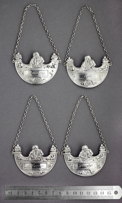 Gourmet Silver Wine Labels (Set of 4) - Michael Wyard Druitt, International Wine & Food Society